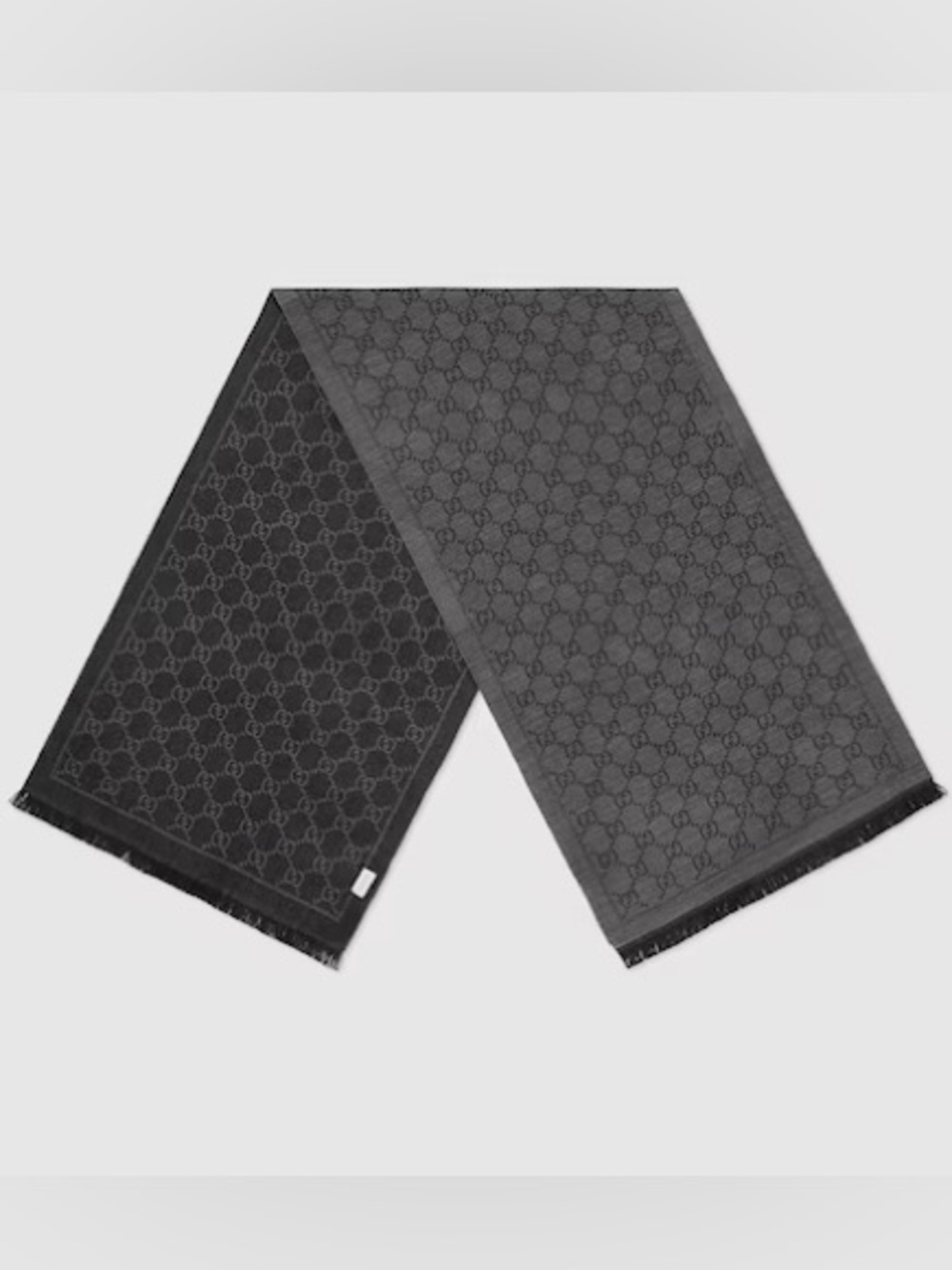 NEW Gucci ‘Sten’ GG Logo Wool Scarf - Charcoal / Dark & Light Gray Contrast